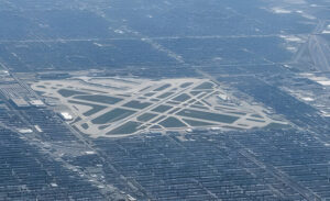 Aerial view of Midway Airport and the south side of Chicago