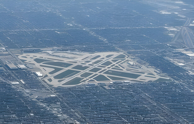 Aerial view of Midway Airport and the south side of Chicago