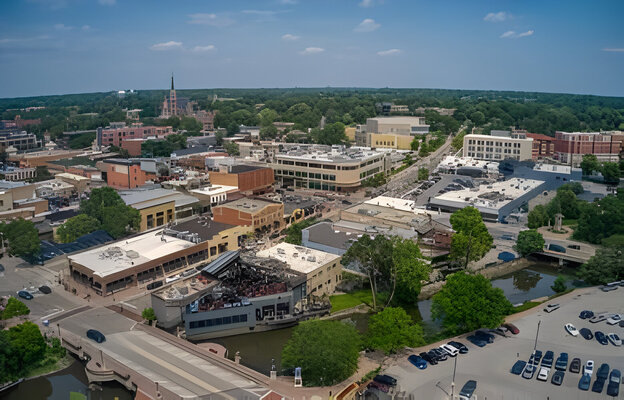 Aerial View of the Chicago Suburb of Naperville, Illinois