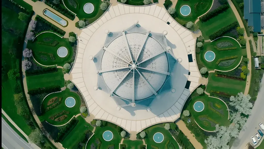 top view of House of worship Bahai shcho in front of Chicago to the state of Illinois.