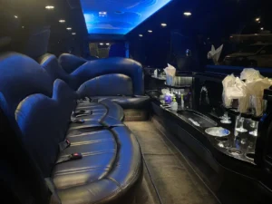 Interior of luxury limo with black seats